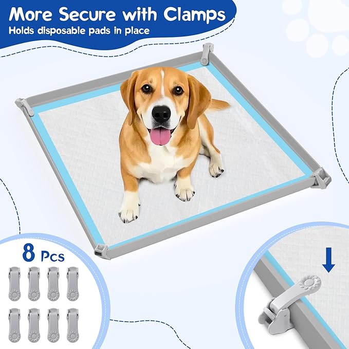 Pee Pad Holder for Dog, 24" × 24" Puppy Pad Holder with Clamps, Raised Edges Leak-Proof Dog Pee Pads Holders, Waterproof Silicone Potty Pads for Dogs, Easy to Clean Indoor, Gray
