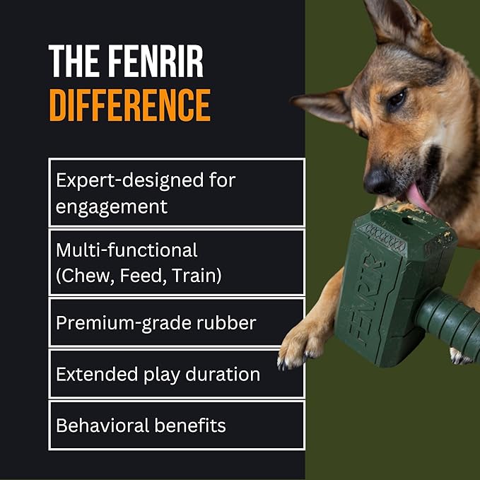 Fenrir Hammer Dog Chew Toy Strong Rubber Stuffable Enrichment Toy for Chewers (Black, Large)
