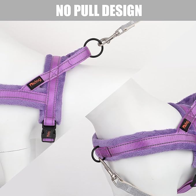 Didog Soft Flannel Padded Dog Vest Harness, No Pull/Quick Fit Reflective Dog Strap Harness, Easy for Training Walking (L:Chest 26-32", Purple)