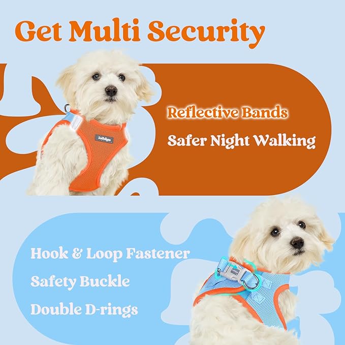 rabbitgoo Small Dog Harness, Step-in Soft Mesh Puppy Vest with Safety Buckle, Breathable Reflective Pet Harness for Large Dogs, Blue & Orange XXL