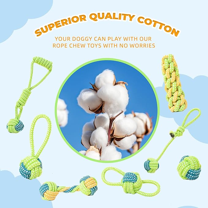 DSUMD 7 Pack Dog Rope Toys, Interactive Tough Chew Toys for Small and Medium Dogs, Clean Teeth and Relieve Boredom, Tug of War, Aggressive Chewers, Cotton Rope Knot Puppy Dental Toy