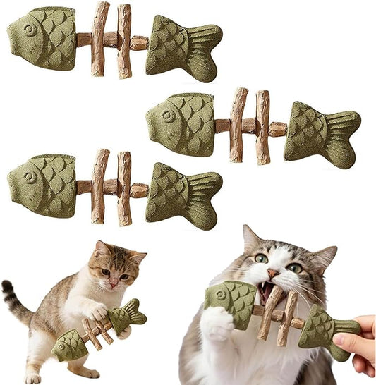 Fix Cat Dental Health, Natural Dental Chew for Cats, Fishbone Shape Cat Teething, Cat Chew with Catnip (B, 3pcs)