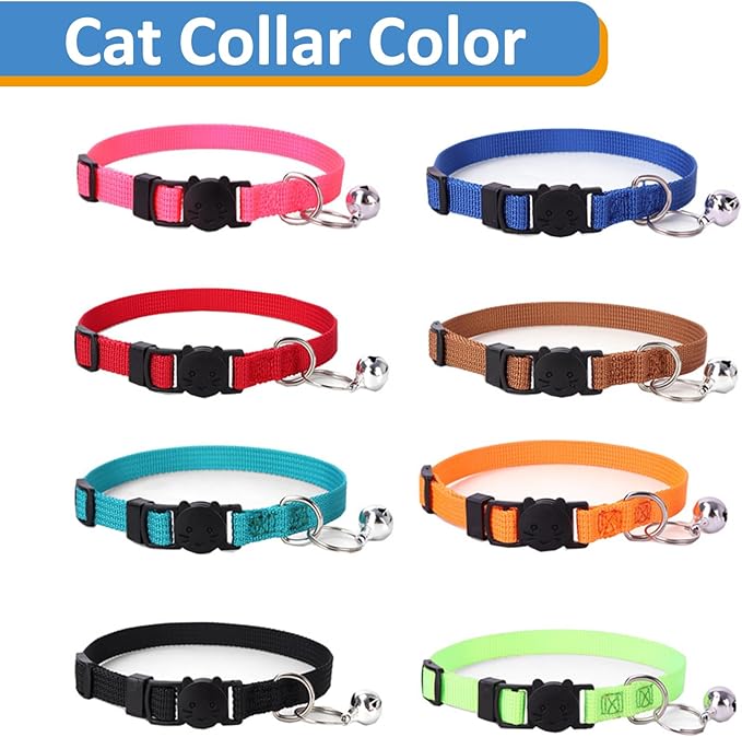 Personalized Cat Collars, Embroidered with Pet Name and Phone Number, Adjustable Nylon Breakaway Safety Release Buckle ID Collar,Custom Text with Bell for Cat or Kitten,Sky Blue