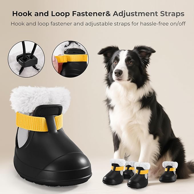Dog Shoes for Small Medium Large Dogs,Winter Dog Snow Boots & Paw Protectors Waterproof for Cold Weather & Hard Floors,Adjustable Anti-Slip Dog Booties with Removable Wool Liner(Black, 5)