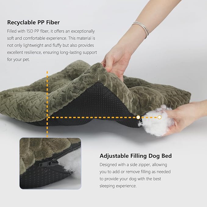 Large Dog Crate Bed 42 Inch Washable Soft and Fluffy Dog Mats for Cages Up to 90 lbs Pet Pillows for Crate Tire Printing Olive Green