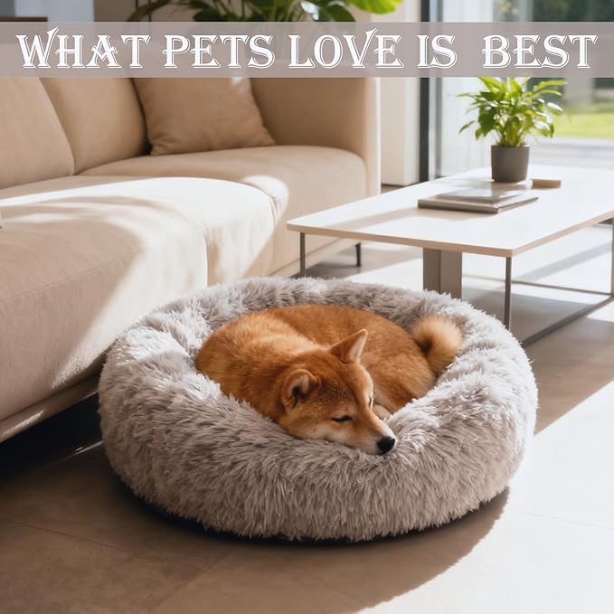 Calming Dog & Cat Bed for Extra Large Small Medium Sized Pet, Donut Washable Comfort Fluffy Warm Round Mat for Puppy Kitten, 8 Size Essentials Furniture Supplies Indoor