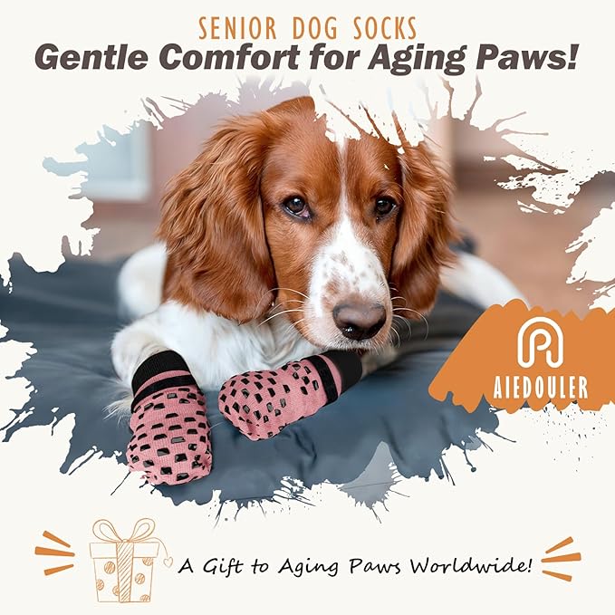 Non Slip Dog Socks to Prevent Licking Paws Grippy Socks for Senior Dog on Hardwood Floors Anti Slip Dog Socks for Hot Pavement Double Side Paw Protector Prevent Scratching Pink XXL