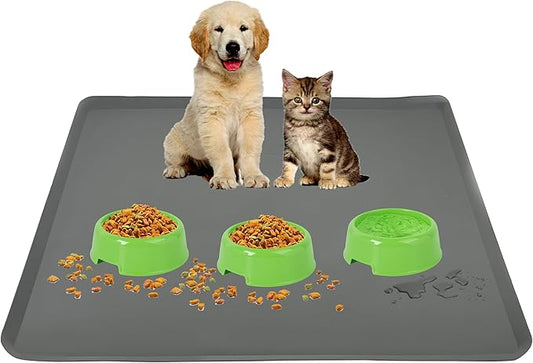 TidyFriend Silicone Pet Food Mat 28 x 30 Inches, Pet Tray for Food and Water, Non Slip Cat Food Mat, Dog Bowl Mat Waterproof, Pet Supplies (Dark Grey)