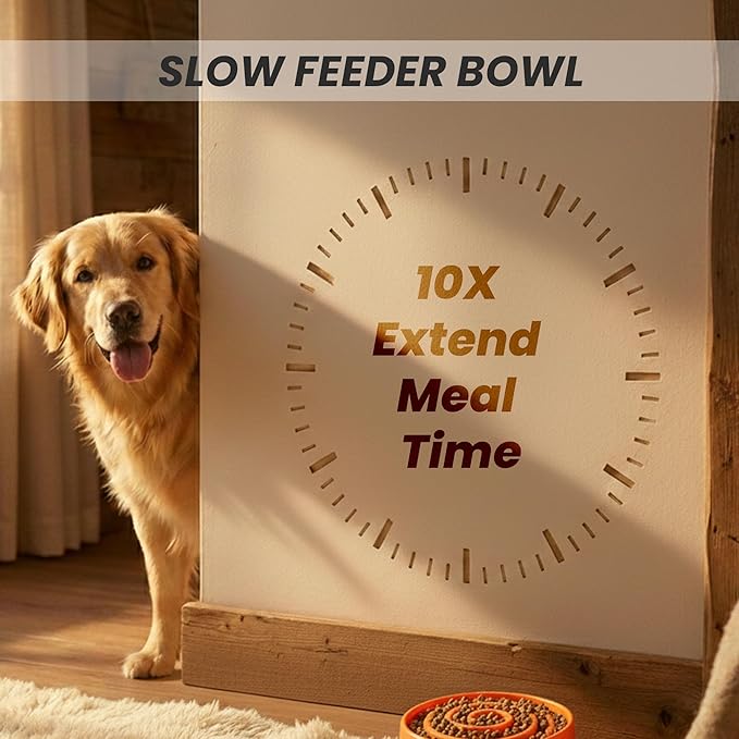 Slow Feeder Dog Bowl for Small and Large Dogs – Anti-Gulping Non-Slip Maze Bowl to Improve Digestion and Reduce Bloat (Oragne, Small)