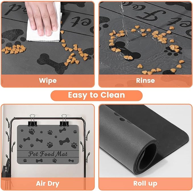 Absorbent Waterproof Pet Feeding Mat - Non-Slip Rubber Backing Quick Dry Food Water Bowl Mat for Dogs Cats (Bones, 24" L x 16" W)