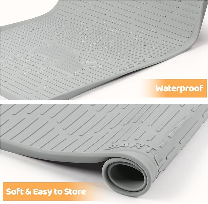 Bartuke Silicone Cat & Dog Food Mat, 27" x 27" Large Pet Feeding Mat for Cats and Dogs Bowl, Pet Placemat for Food and Water with Raised Edge, Waterproof, Leakproof (Grey)