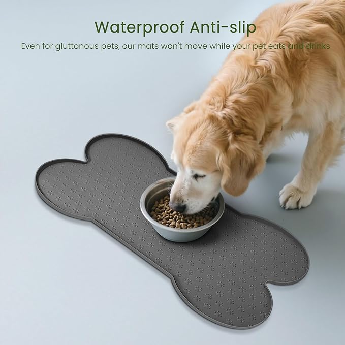 PWTAA Dog Food Mat Anti-Slip Silicone Dog Bowl Mat Thicker Pet Placemat Waterproof Cat Feeder Pad with Raised Edge Puppy Kitten Feeding Mats Suitable Small Medium-Sized Dogs Cats Eating Tray