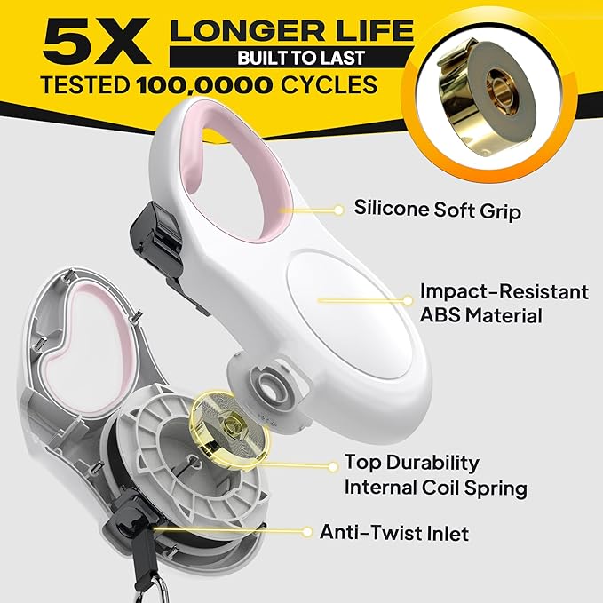 Fida Retractable Dog Leash, 16 ft Dog Walking Leash for Medium Dogs up to 44lbs, Tangle Free, White & Pink