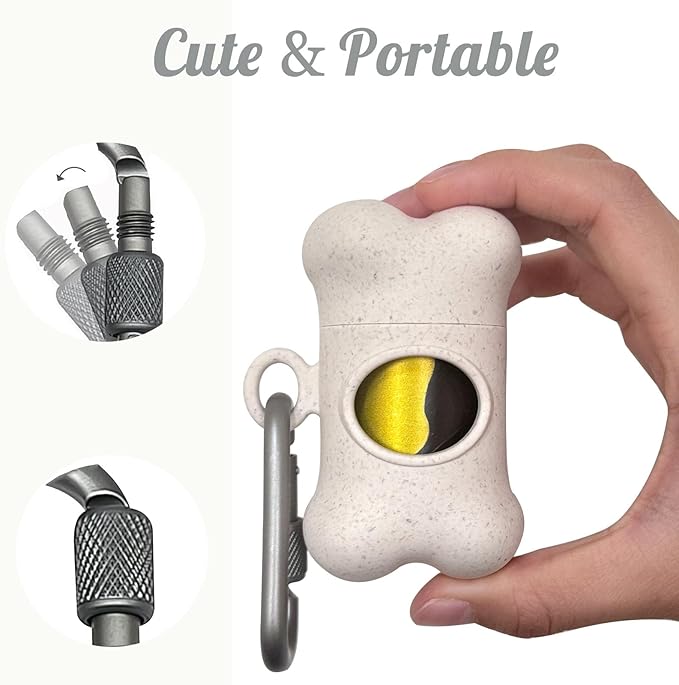 Bone Shaped Dog Waste Bag Dispenser with Leakproof Bags, 2 Holders, 30 Bags, Beige