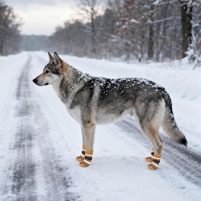 KOOLTAIL Anti Slip Dog Socks to Prevent Licking Paws and Slipping, Extra-Thick Grip Pet Boots & Paw Protectors, Winter Warm Puppy Shoes Booties for Hardwood Floors Small Medium Large Senior Dogs, L