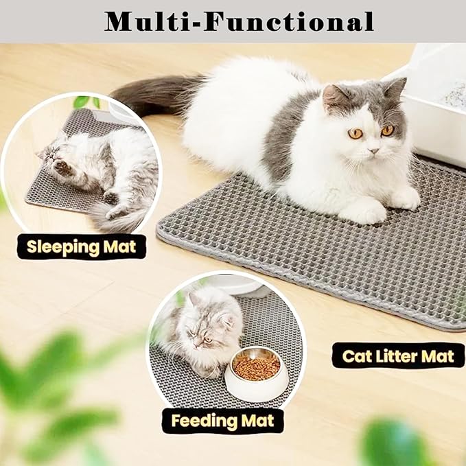 HCY&WLD Cat Litter Mat, Honeycomb Double Layer Cat Litter Trapping Mat, Waterproof Urine Proof Non-Slip, Scatter Control, Less Waste, Easier to Clean (Light Gray, 45" X 26")