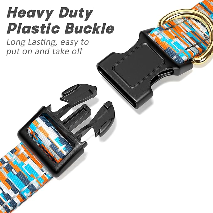 Reflective Dog Collar for Large Dogs, Cute Boho Adjustable Heavy-Duty Nylon Puppy Collar for Boy and Girl Female, Soft Pet Accessories with Quick Release Buckle, Colorful Spliced