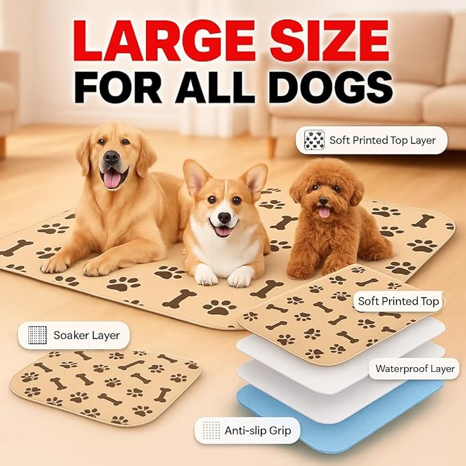 Dog Pads - Dog Pee Pad, Puppy Pads, Washable & Reusable (Brave Beige - Two Pack,S 16x24 inches)