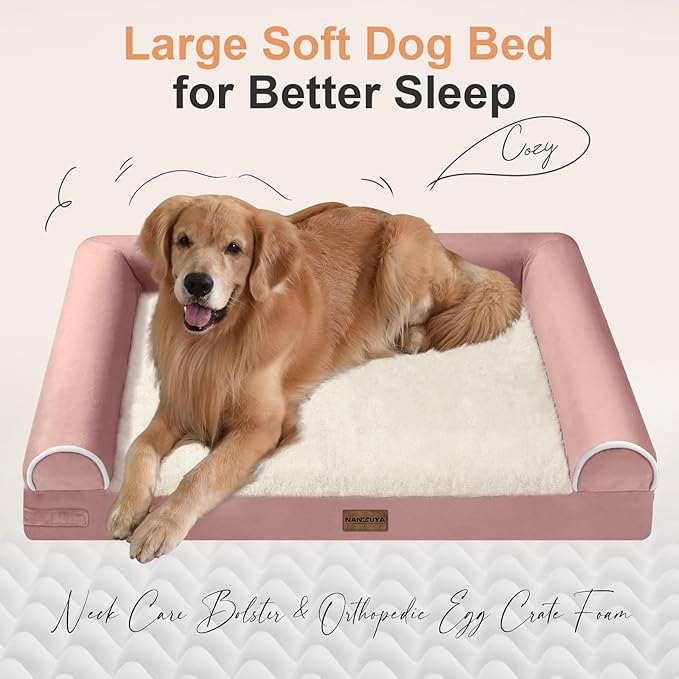 Large Dog Bed Orthopedic Washable: Beds Bolster XL Bed Large Big Dogs Egg Crate Foam Couch Sofa Waterproof with Removable Cover - Pink