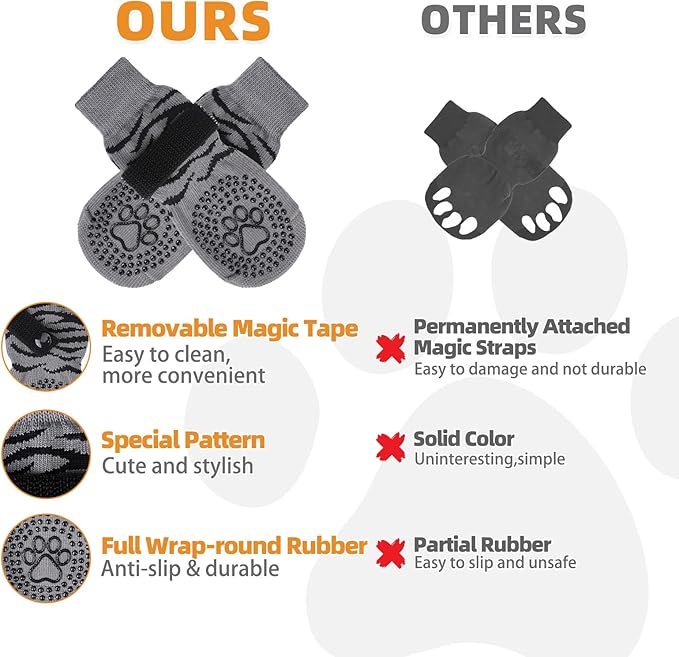 KOOLTAIL Anti Slip Dog Socks for Hot/Cold Pavement to Prevent Licking Paws, Paw Protector&Dog Boots with Grippers for Hardwood Floors,Traction Control No Twist Booties for Small Medium Large Dogs S