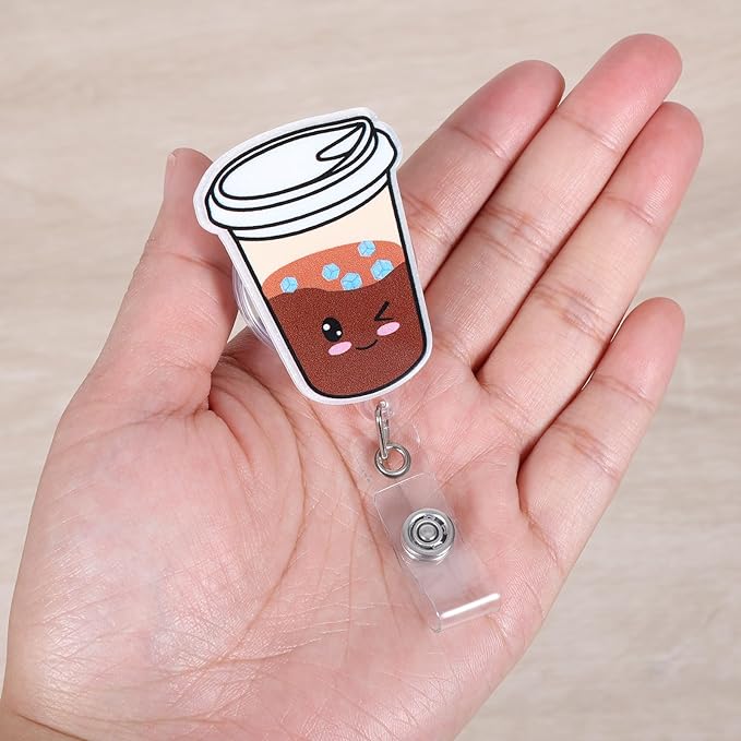 Funny Iced Coffee Nurse Badge Reel, Cute Coffee Lovers Retractable ID Badge Holder with Alligator Clip, Name Tag Badge Buddy for RN LPN Night Shift Nurse Nursing Student Teacher Doctor Office Workers