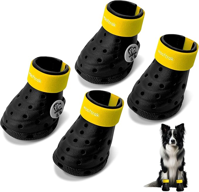 Dog Shoes Breathable Dog Shoe for Hot Pavement, Dog Booties and Paw Protectors, Non-Slip Waterproof Dog Sandals Boots (Black+Yellow, M: (2.6’’x2.3'')(L*W))