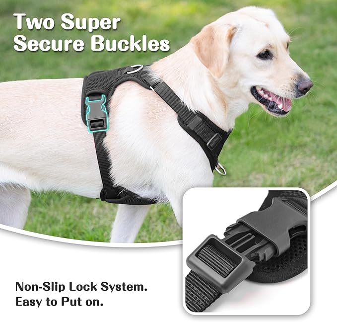 No Pull Dog Harness for Small Medium Large Dogs - Adjustable 2 Layer Mesh Dog Vest with Dual Clip, Escape Proof, Quick Release, Lightweight Breathable Mesh for Walking Hiking (Black,S)