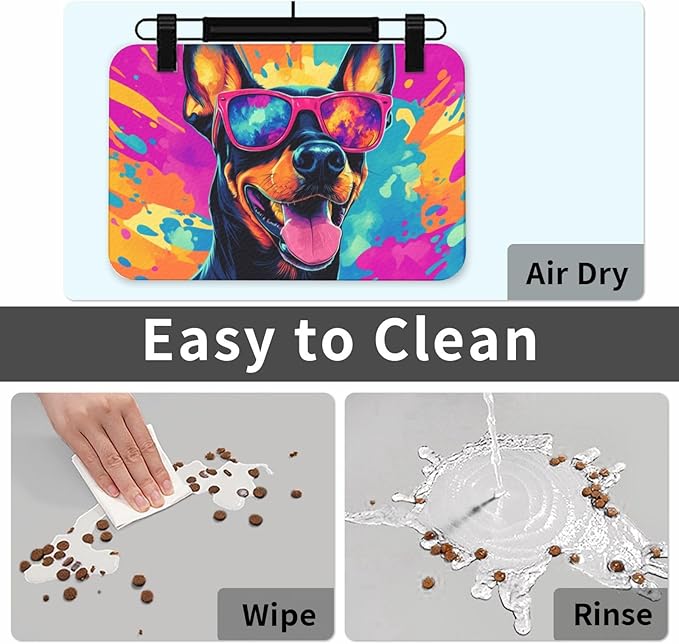 Doberman Food Mat for Floors Waterproof,Quick Dry Anti-Slip Dog Bowl Mats for Food and Water,Pet Feeding Mats,Pet Placemat for Messy Drinkers to Protect Floors,Pets Supplies 23.62×15.75in
