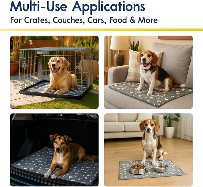 Muddy Mat® Washable Pee Pads for Dogs, Super Absorbent Reusable Puppy Pads–100% Waterproof Pee & Potty Training Pads for Pets, Non-Slip Dog Pads for Crates, Playpens and Floors - 2 Pack, Grey 24"x36"