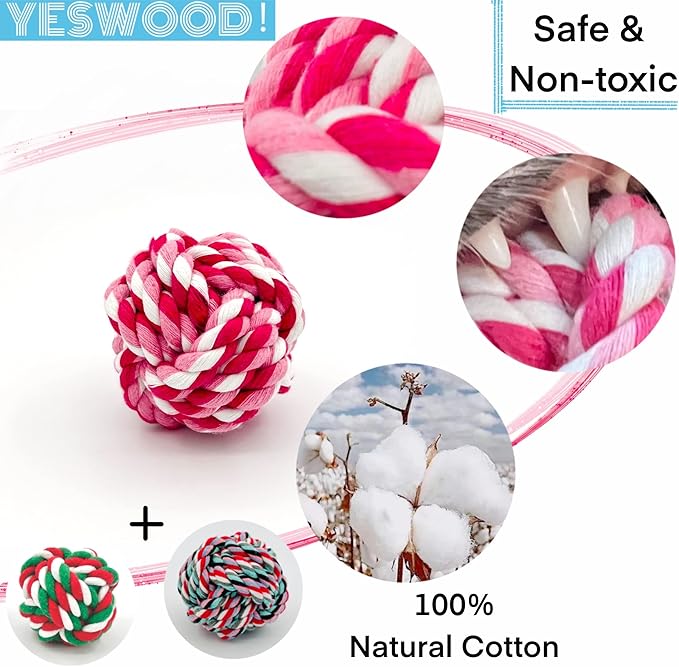 YESWOOD! Puppy Toys Small Rope Balls for Teething, Puppy Chew Pink Toy,Pet Friendly Washable Dog Toy Rope Ball for Small and Medium Dogs 0-80 Pounds(3-Pack) Dog Interactive Gifts