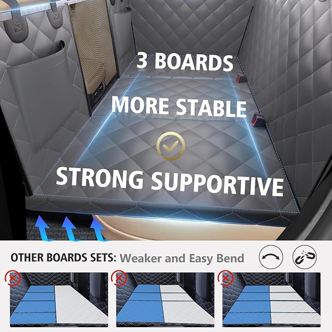Back Seat Extender for Dogs, Hard Bottom Dog Car Seat Cover for Back Seat, Backseat Extender for Dogs Supports 420lbs, Waterproof Dog Hammock for Car, SUV, Truck Grey