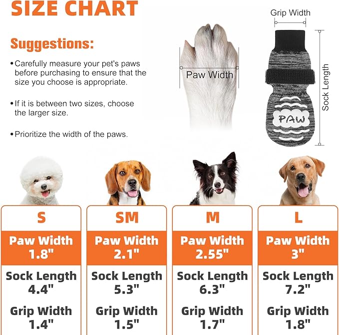 Dog Socks to Prevent Licking Paws,Grippy Socks for Senior Dog,Dog Booties for Small Medium Large Dogs Paw Protector with Grips for Hardwood Floor,Non Slip Socks for Hot/Cold Pavement,Fall