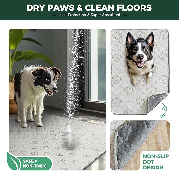 FXW Washable Pee Pads for Dogs, Leak-Proof & Non-Slip, Specifically Designed for Potty Training, 30" x 70" Rectangle, Khaki, 1 Pack