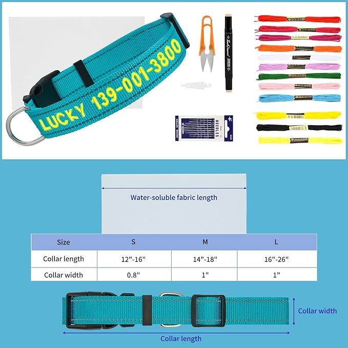 Personalized Embroidered Dog Collar - Custom Hand-Stitched Name & Number, Reflective Adjustable Pet Collar for Small/Medium/Large Dogs & Cats, Durable Nylon with Steel D-Ring (Purple, Large)