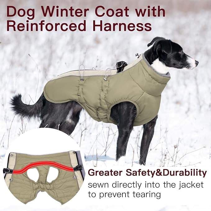 Dog Coat Winter Warm Dog Jackets for Large Dogs Reflective Snowsuit with Harness Fleece Dogs Snow Jacket Waterproof Pet Clothes for Cold Weather