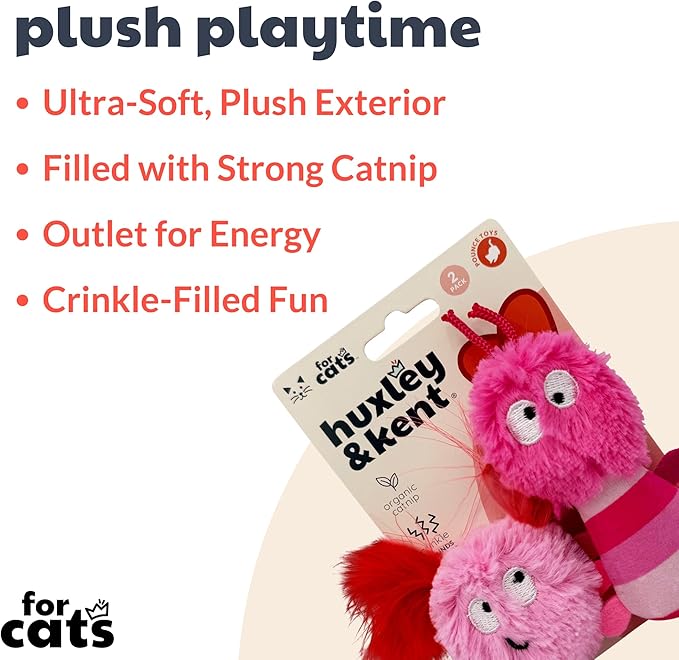 Huxley & Kent 2-Pack Plush Cat Toys | Love Bugs | Valentine's Day Strong Catnip Filled Cat Toy | Plush Kitten and Cat Toy with Catnip and Crinkle | Kittybelles
