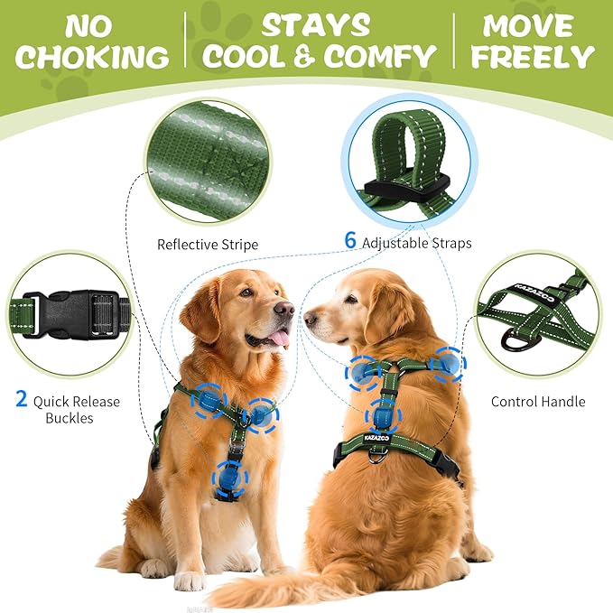 Dog Harness,Adjustable No Pull Dog Harness,Y-Shaped Design,Buckle-Neck Balance Harness with Reflective, Ideal for Dog Training Hiking, Easy Walk Harness,Durable High-Tensile Nylon Green-S