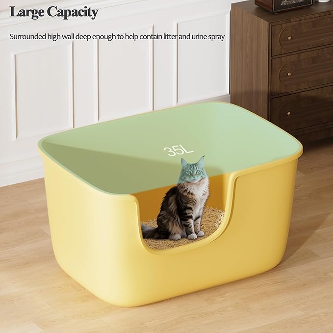 Vealind Large Cat Litter Box for Indoor Cats High Sided and Low Entry Litter Box 22.2"×14.9"×12" Tall Litter Boxes with High Back Deep Wall XL Cat Litter Boxes (Yellow)