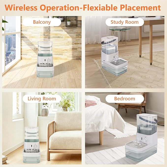 GJEASE Smart Cat Water Fountain No Filter,Cat Drinking Water Fountain Bowl,Battery Operated Filterless Pet Water Fountain