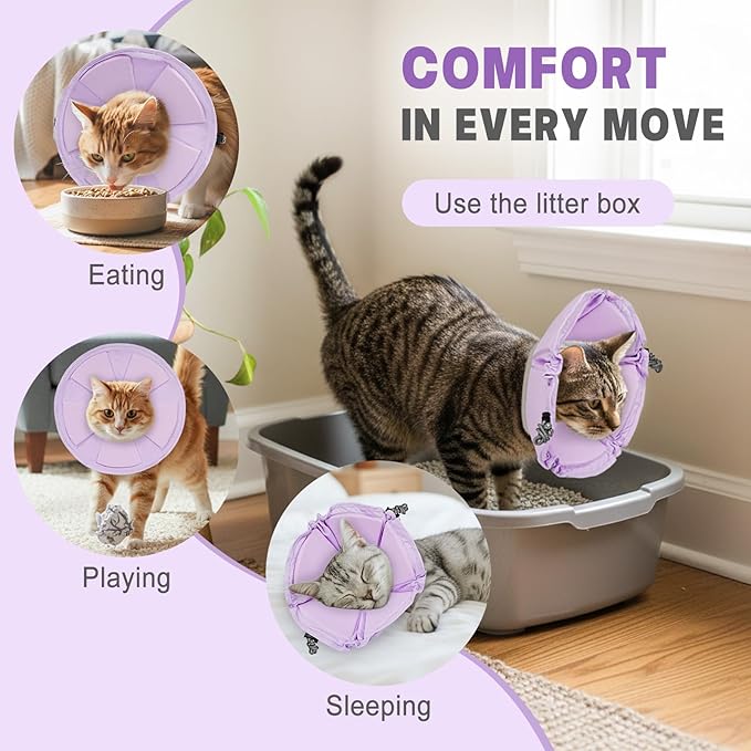 Cat Cone Collar Soft, Adjustable Elizabethan Collar for Cats to Stop Licking, Comfortable Lightweight Kitten Cone for Wound Healing and Surgery Recovery,Purple M
