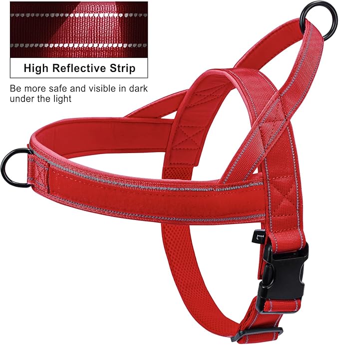 Red No Pull Dog Harness for Small Medium Large Sized Dog, Reflective Escape Proof Adjustable Dog Harnesses with 2 Patch, L