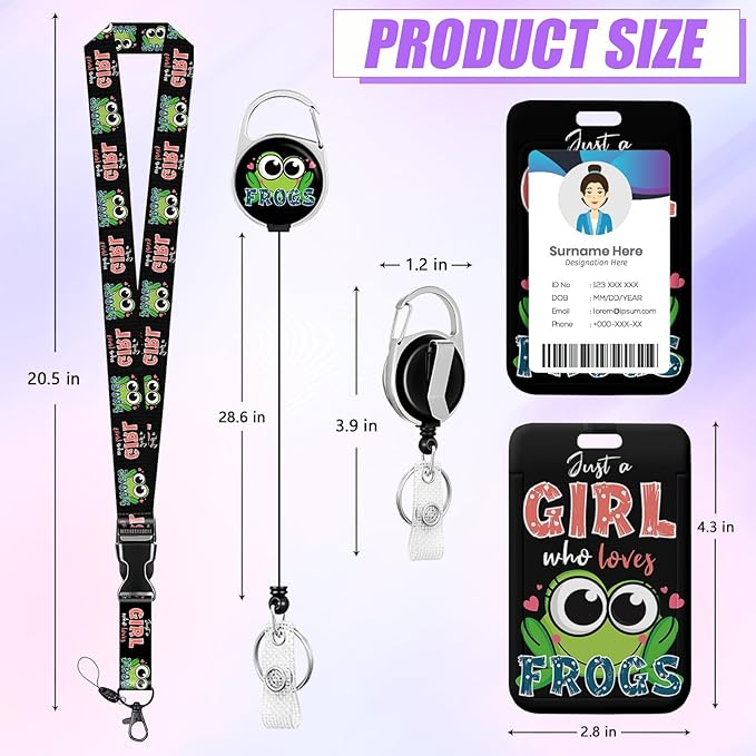 Frog Lover ID Badge Holder with Lanyard, Retractable Lanyards for ID Badges Name Tag Clips, Funny Nurse Teacher Office Student Gift