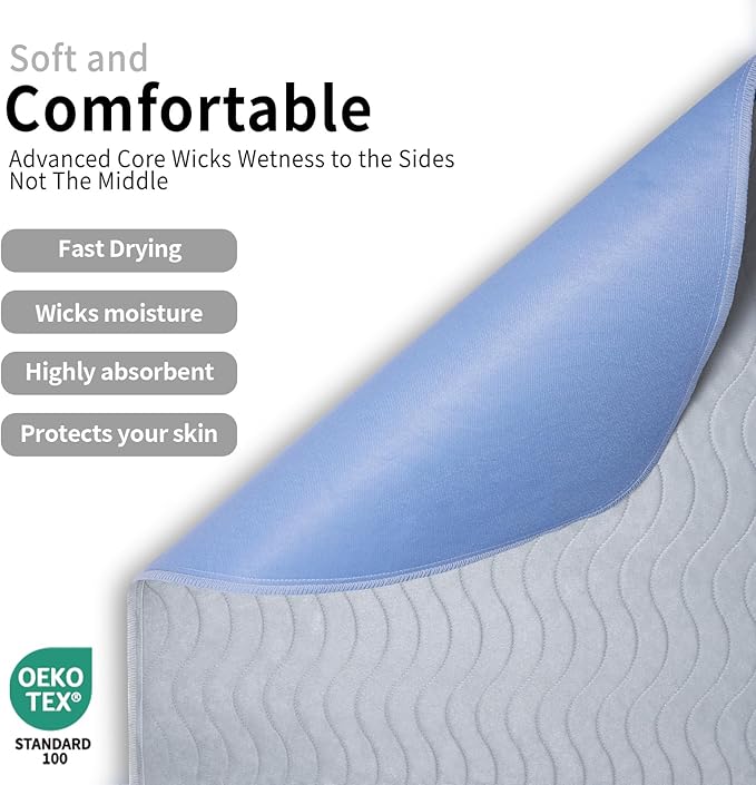 Accompagner Waterproof Reusable for Adults and Pets Washable Pee Pads for Dogs Changing Pad Large Dog Bed Size Adults Incontinence Bed Pads - Non-Slip Leak-Proof (Pearl Gray, 24"x24"(Pack of 4))