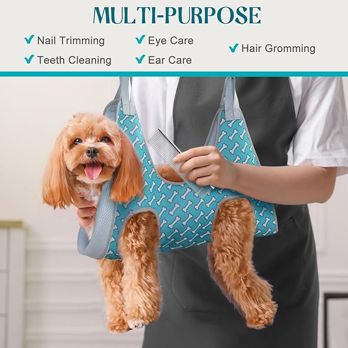 Supet Dog Grooming Hammock Harness for Dogs Cats, Relaxation Pet Nail Clipper Hammock, Restraint Dog & Large Animal Leashes Sling for Groomingk for Nail Trimming (Coral Blue, L)