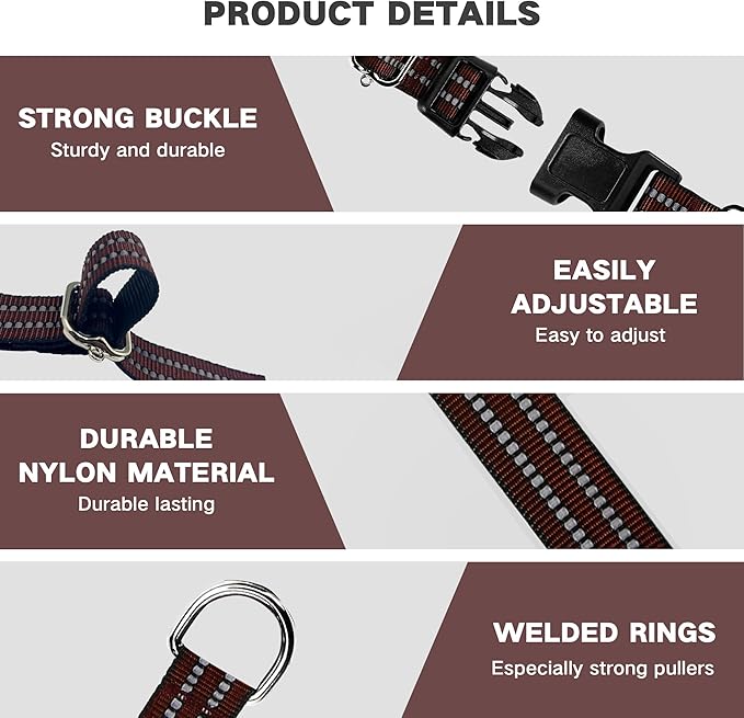 Hikiko Martingale Dog Collars Reflective Nylon Dog Collar with Quick Release Buckle Adjustable Training No Slip Dog Collar (Small, Coffee Brown)