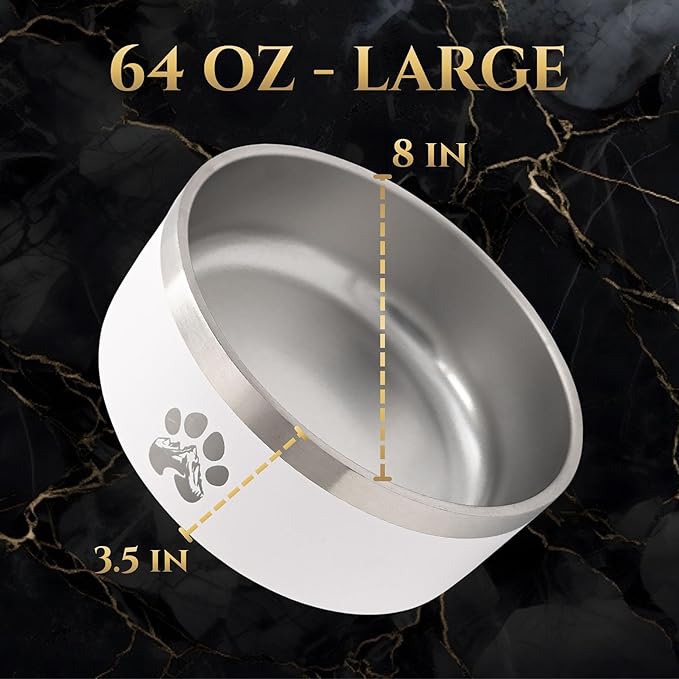 Stainless Steel Dog Bowl for Small-Large Dogs | Double Wall Insulated, Non-Slip Base Heavy Duty Water and Food Bowls for Dogs & Cats | Pet Safe BPA Free & Dishwasher Safe | 64 Oz - Red