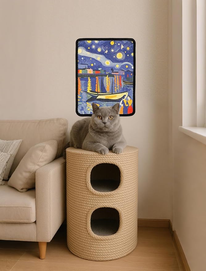 ILIMOC Sisal Cat Scratcher Mat: 16x12 Inches Natural Scratch Mats Art Print - Decorative Vertical Cat Wall Scratcher for Couches Cabinets Doors - Durable Scratching Poster for Indoor