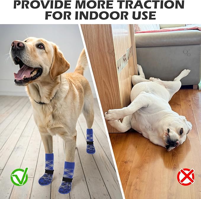 EXPAWLORER Dog Socks for Cold Winter Snow to Prevent Licking Paws, Anti Slip Doggie Booties Grippy Shoes for Hardwood Floors, Boots & Paw Protectors for Small Medium Large Senior Dogs Blue S