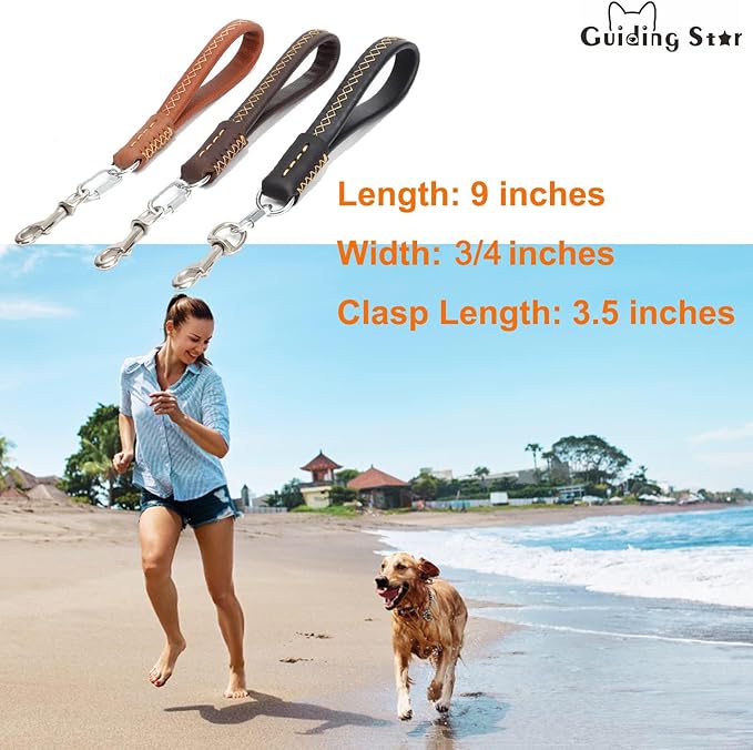 Guiding Star Short Leather Dog Leash - Traffic Leash for Large & Medium Dogs - Training & Walking (12"*3/4", Brown)