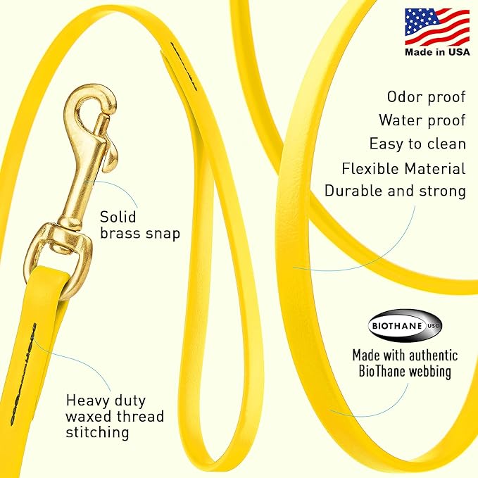 Viper K9 Biothane Working Dog Leash Waterproof Lead for Tracking Training Schutzhund Dog Sport & Search - Odor-Proof Long Line with Solid Brass Snap for Puppy Medium and Large 3/8" x 33ft Lemon Yellow